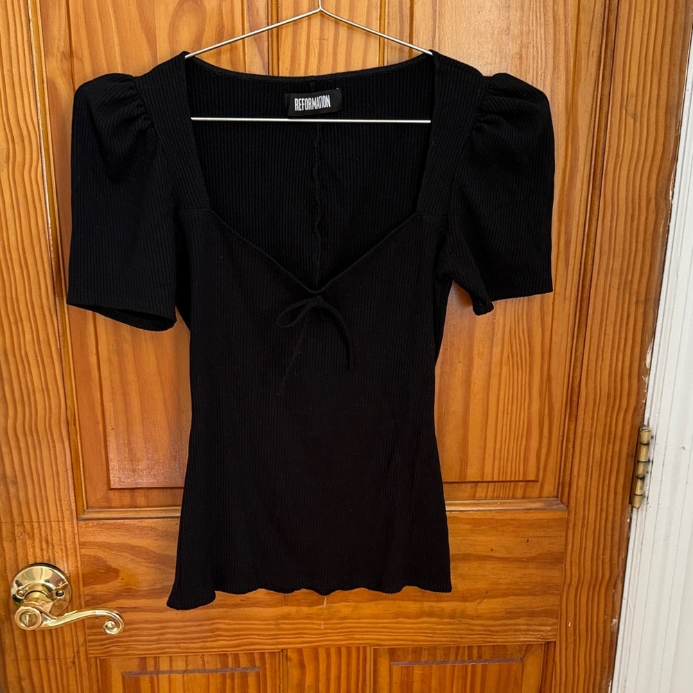 Reformation Black Puff Sleeve Top size small